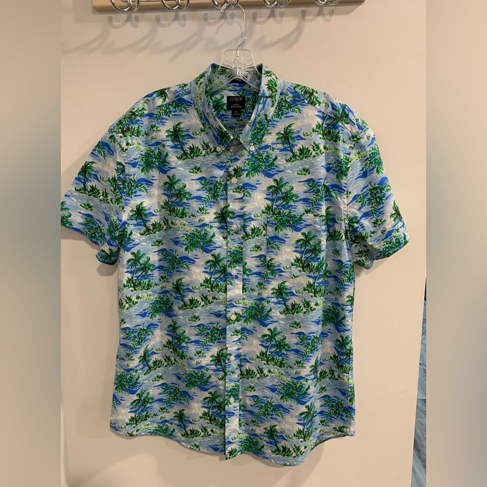J. Crew Green and Blue Tropical Casual Shirt